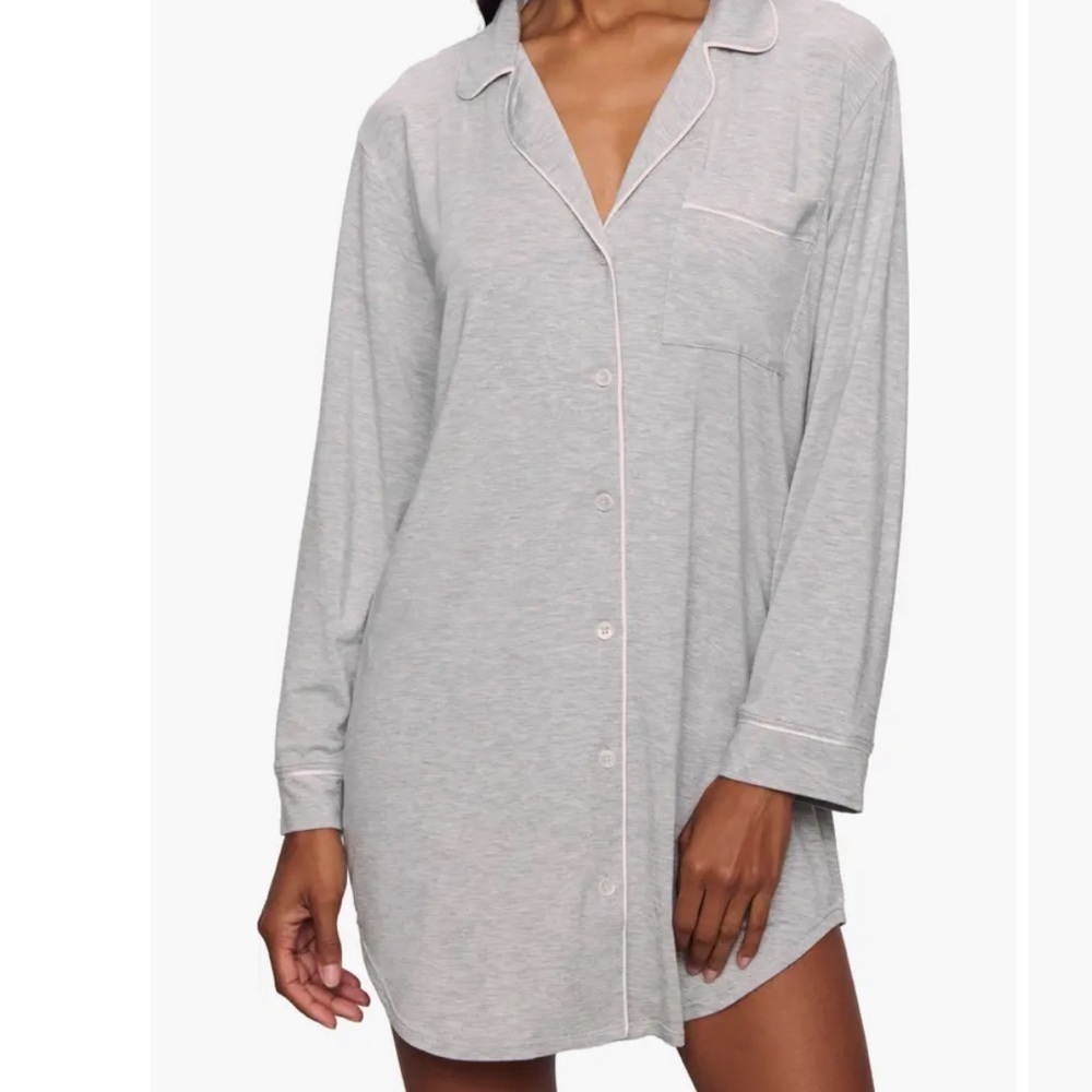 Eberjey Womens gray Gisele long sleeve button down shirt M